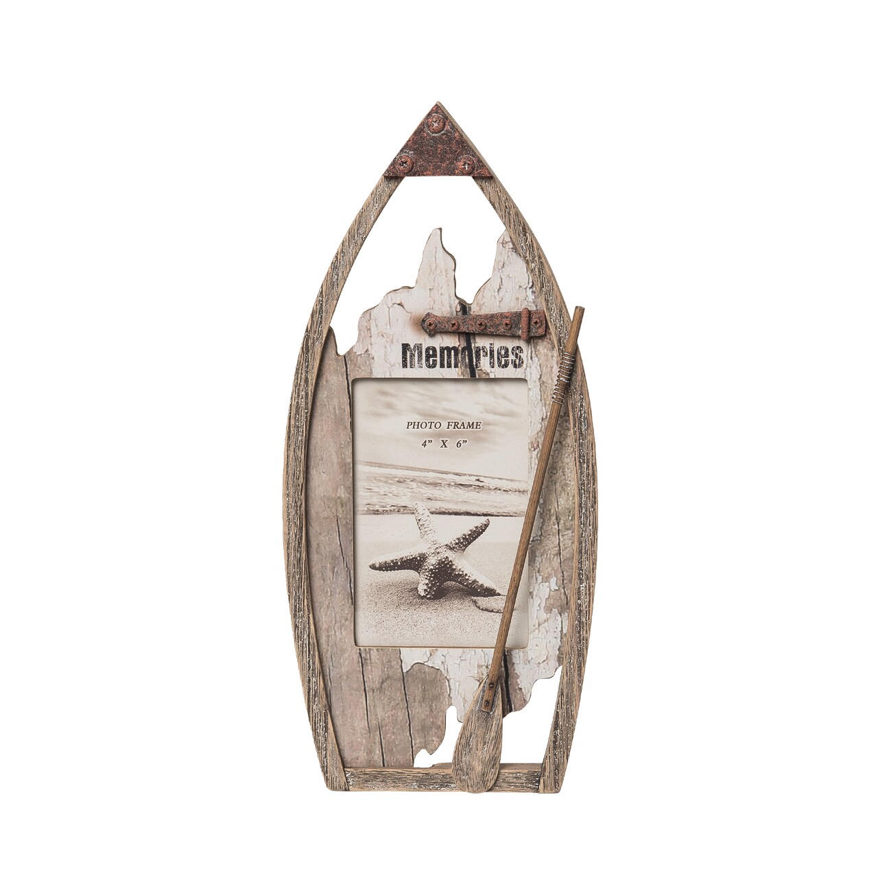 White Canoe 4x6 Photo Picture Frame Decorative Coastal Beach Inspired For Home Gift Decoration